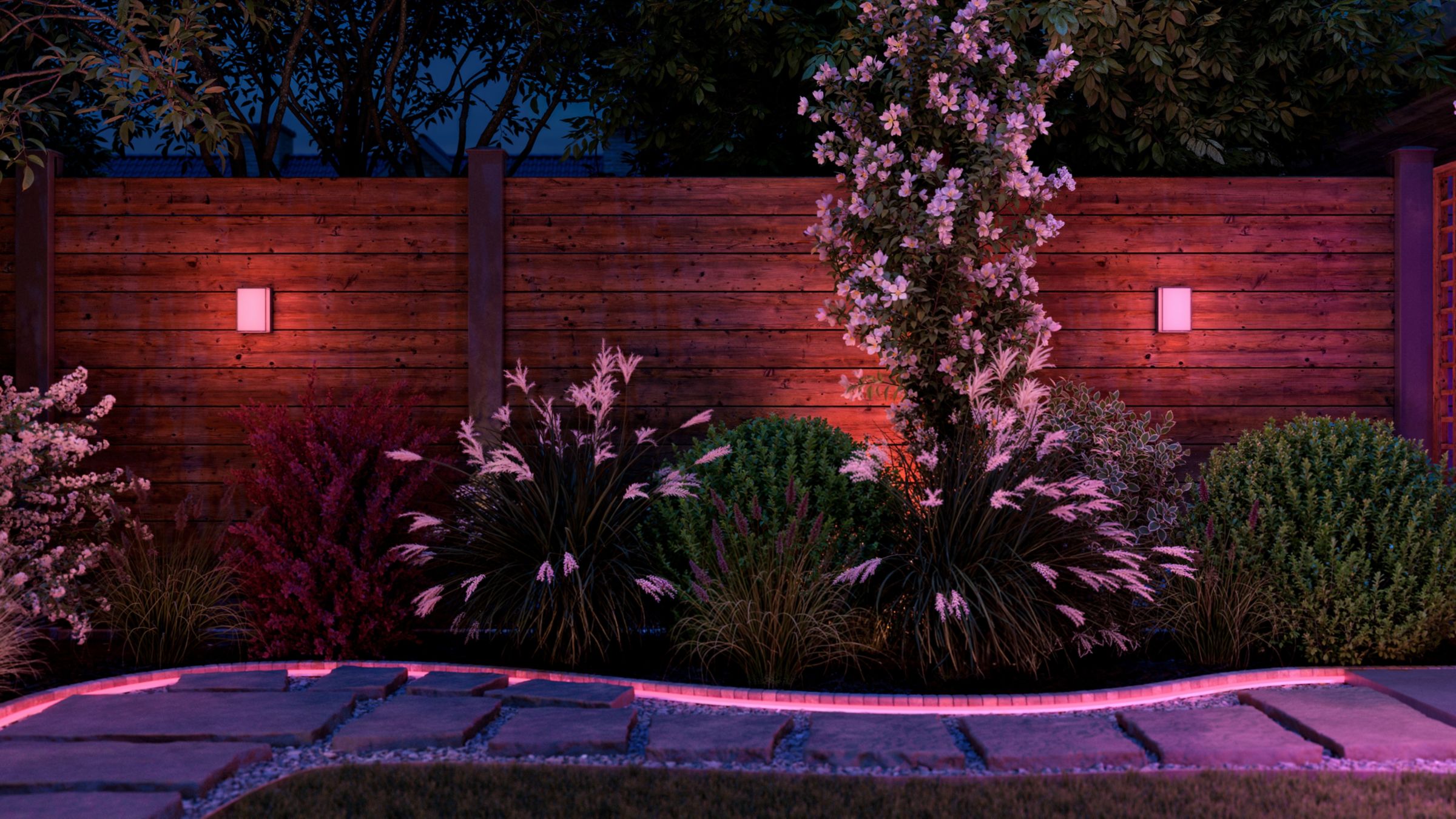 Philips HUE Semeru 14 8721103165466 929004444202 Hue Semeru wall light RECT Backyard Fence Colorscene 16x9 PUP