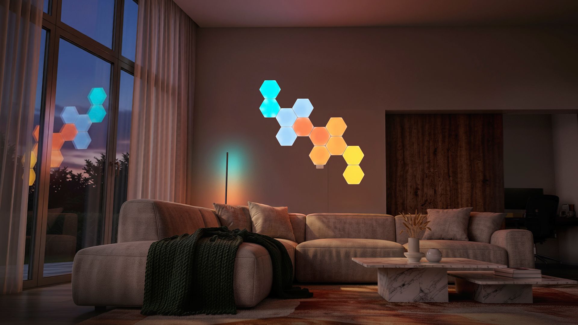 Philips Hue wall light module 14 Hue Nanoleaf Image Livingroom 1 16x9 PUP 1 1